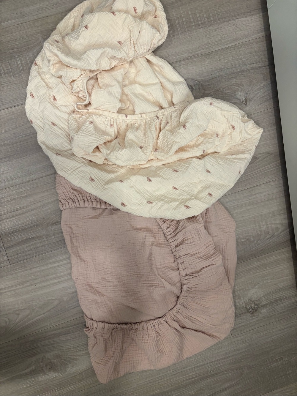 Kids mini crib Crinkled muslin Cotton Pull-On Bottoms in Blush and Cream